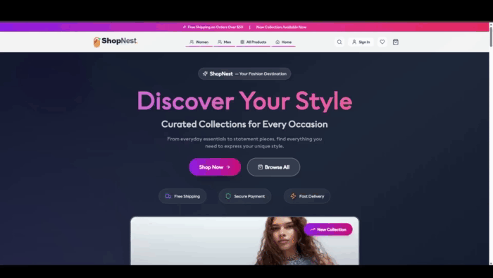 ShopNest Modern eCommerce Platform - Full Stack Next.js React TypeScript Node.js PostgreSQL Application